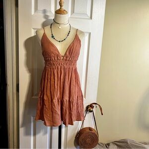 Love Tree Wms Y2K Mauve Babydoll Gauzey Smocked Tunic Coquette Mini Dress Top M